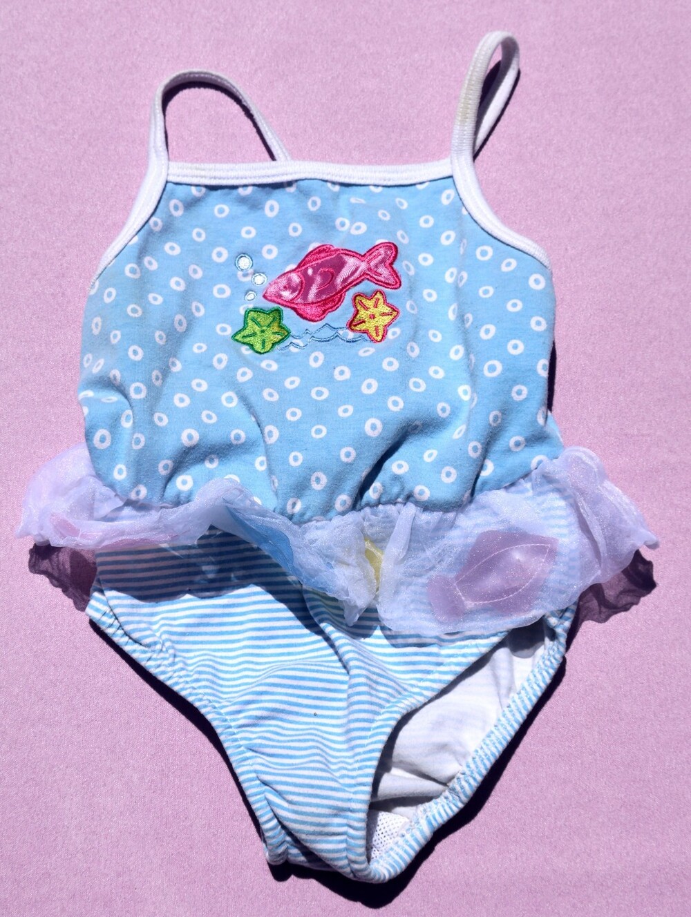 Y2K Swim'n Pretty Baby Buns Inc Embroidered Fish Tutu 4T One Piece Bathing Suit